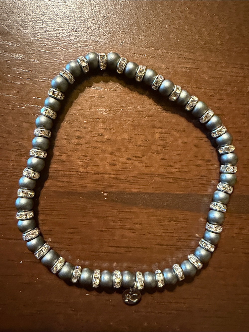 NEW Rustic Cuff Metallic Pewter Beaded Stretch Bracelet Rhinestone Spacers